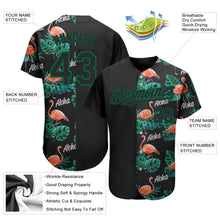 Laden Sie das Bild in den Galerie-Viewer, Custom Black Kelly Green 3D Pattern Design Hawaii Flamingos And Leaves Authentic Baseball Jersey
