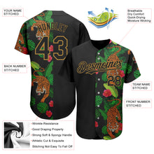 Laden Sie das Bild in den Galerie-Viewer, Custom Black Old Gold 3D Pattern Design Hawaii Tropical Tiger Authentic Baseball Jersey

