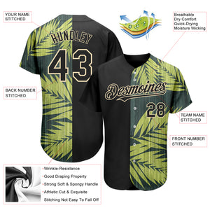 Custom Black City Cream 3D Pattern Design Hawaii Tropical Palm Leaves Authentic Baseball Jersey