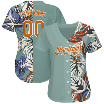 Custom Teal Texas Orange-White 3D Pattern Design Hawaii Tropical Palm Leaves Authentic Baseball Jersey
