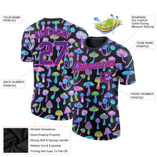 Laden Sie das Bild in den Galerie-Viewer, Custom Black Purple-Pink 3D Pattern Design Magic Mushrooms Psychedelic Hallucination Performance T-Shirt
