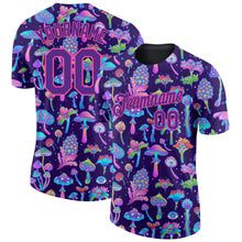 Laden Sie das Bild in den Galerie-Viewer, Custom Black Purple-Pink 3D Pattern Design Colorful Flowers And Mushrooms Psychedelic Hallucination Performance T-Shirt
