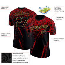 Load image into Gallery viewer, Custom Black Red-Old Gold 3D Pattern Design Performance T-Shirt
