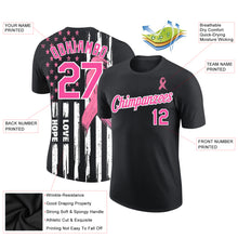 Laden Sie das Bild in den Galerie-Viewer, Custom Black Pink-White 3D Pattern Design American Flag With Pink Ribbon Breast Cancer Awareness Month Women Health Care Support Performance T-Shirt

