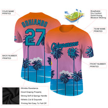 Laden Sie das Bild in den Galerie-Viewer, Custom Orange Teal-Navy 3D Pattern Design Sun Beach Hawaii Palm Trees Performance T-Shirt
