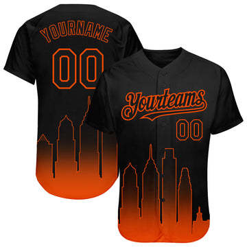 Custom Black Orange 3D Philadelphia City Edition Fade Fashion Authentic Baseball Jersey