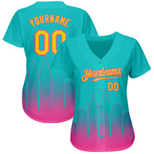 Laden Sie das Bild in den Galerie-Viewer, Custom Aqua Yellow-Pink 3D San Diego City Edition Fade Fashion Authentic Baseball Jersey
