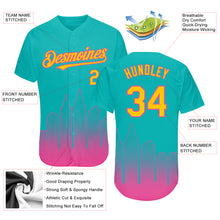 Laden Sie das Bild in den Galerie-Viewer, Custom Aqua Yellow-Pink 3D San Diego City Edition Fade Fashion Authentic Baseball Jersey
