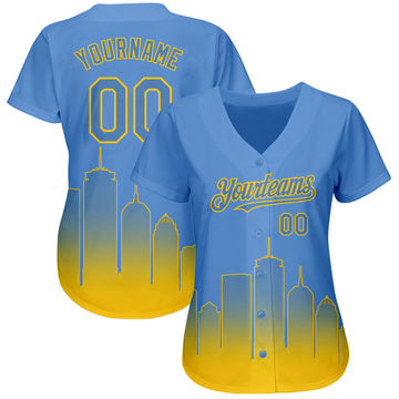 Custom Light Blue Yellow 3D Boston City Edition Fade Fashion Authentic Baseball Jersey