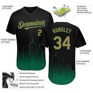 Custom Black Old Gold-Kelly Green 3D Boston City Edition Fade Fashion Authentic Baseball Jersey