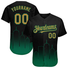 Load image into Gallery viewer, Custom Black Old Gold-Kelly Green 3D Boston City Edition Fade Fashion Authentic Baseball Jersey
