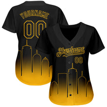 Load image into Gallery viewer, Custom Black Gold 3D Boston City Edition Fade Fashion Authentic Baseball Jersey
