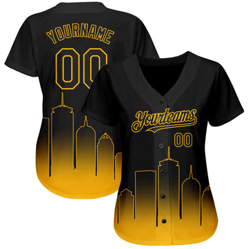 Custom Black Gold 3D Boston City Edition Fade Fashion Authentic Baseball Jersey