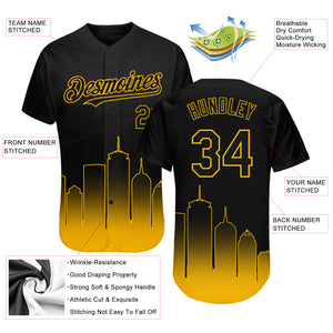 Custom Black Gold 3D Boston City Edition Fade Fashion Authentic Baseball Jersey