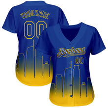 Load image into Gallery viewer, Custom Royal Yellow 3D Los Angeles City Edition Fade Fashion Authentic Baseball Jersey

