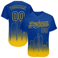 Load image into Gallery viewer, Custom Royal Yellow 3D Los Angeles City Edition Fade Fashion Authentic Baseball Jersey
