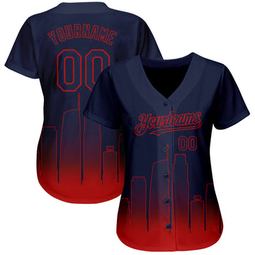 Custom Navy Navy-Red 3D Los Angeles City Edition Fade Fashion Authentic Baseball Jersey