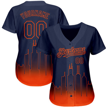 Custom Navy Orange 3D Chicago City Edition Fade Fashion Authentic Baseball Jersey