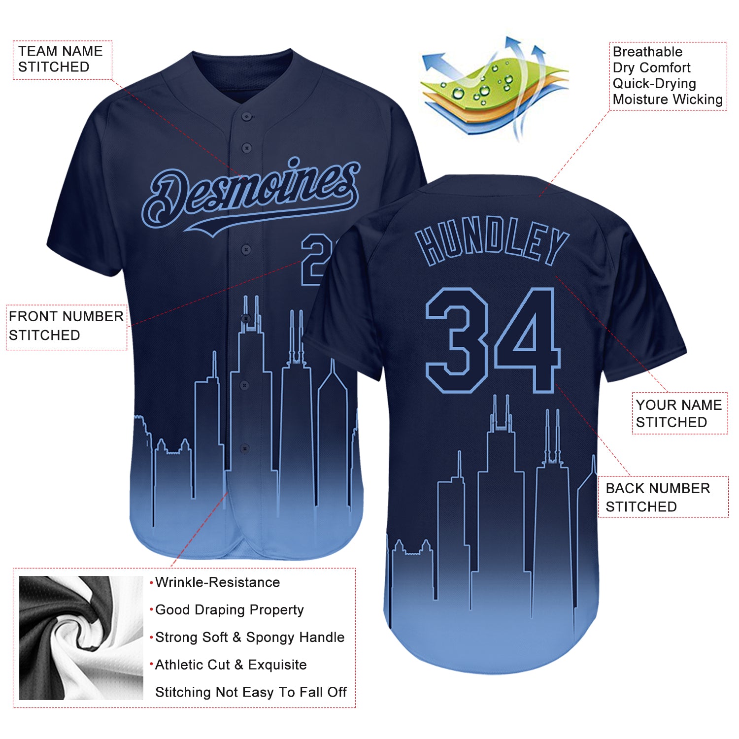 Cheap Custom Navy Light Blue 3D Chicago City Edition Fade Fasion Authentic  Baseball Jersey Free Shipping – CustomJerseysPro