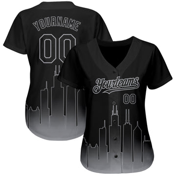 Custom Black Gray 3D Chicago City Edition Fade Fashion Authentic Baseball Jersey