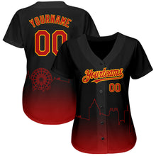 Load image into Gallery viewer, Custom Black Red-Gold 3D Atlanta City Edition Fade Fashion Authentic Baseball Jersey
