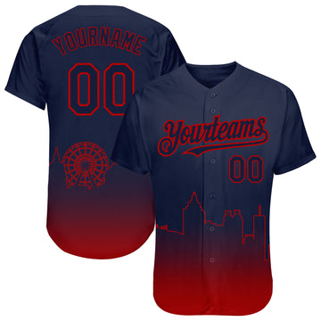 Custom Navy Red 3D Atlanta City Edition Fade Fashion Authentic Baseball Jersey