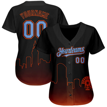 Custom Black Powder Blue-Orange 3D Miami City Edition Fade Fashion Authentic Baseball Jersey