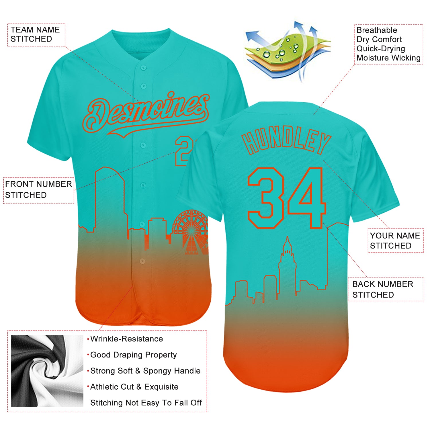 Cheap Custom Aqua Orange 3D Miami City Edition Fade Fasion