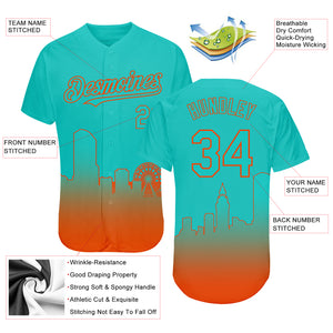 Custom Aqua Orange 3D Miami City Edition Fade Fashion Authentic Baseball Jersey