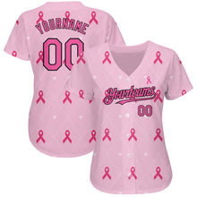 Laden Sie das Bild in den Galerie-Viewer, Custom Pink Black 3D Pink Ribbon Breast Cancer Awareness Month Women Health Care Support Authentic Baseball Jersey

