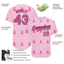 Laden Sie das Bild in den Galerie-Viewer, Custom Pink Black 3D Pink Ribbon Breast Cancer Awareness Month Women Health Care Support Authentic Baseball Jersey
