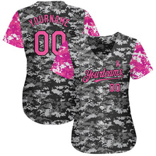 Load image into Gallery viewer, Custom Camo Pink-Black 3D Pink Ribbon Breast Cancer Awareness Month Women Health Care Support Authentic Baseball Jersey
