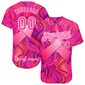 Custom Pink-White 3D Pink Ribbon Breast Cancer Awareness Month Women Health Care Support Authentic Baseball Jersey