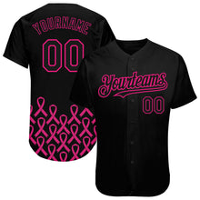 Laden Sie das Bild in den Galerie-Viewer, Custom Black Hot Pink 3D Pink Ribbon Breast Cancer Awareness Month Women Health Care Support Authentic Baseball Jersey
