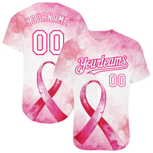 Laden Sie das Bild in den Galerie-Viewer, Custom Pink White-Hot Pink 3D Pink Ribbon Breast Cancer Awareness Month Women Health Care Support Authentic Baseball Jersey

