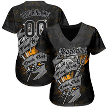 Load image into Gallery viewer, Custom Black Gray 3D Pattern Design Play Dart Drink Beer Authentic Baseball Jersey

