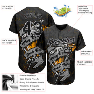 Custom Black Gray 3D Pattern Design Play Dart Drink Beer Authentic Baseball Jersey