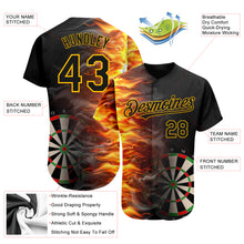 Загрузить изображение в средство просмотра галереи, Custom Black Gold 3D Pattern Design Fiery Dart Board Authentic Baseball Jersey
