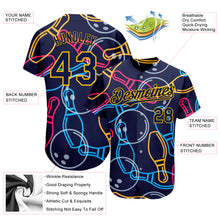 Загрузить изображение в средство просмотра галереи, Custom Navy Gold 3D Pattern Design Bowling Authentic Baseball Jersey
