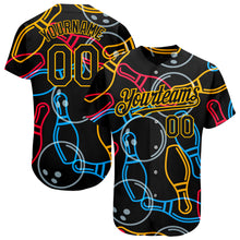 Charger l&#39;image dans la galerie, Custom Black Gold 3D Pattern Design Bowling Authentic Baseball Jersey
