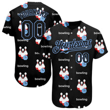 Загрузить изображение в средство просмотра галереи, Custom Black Light Blue 3D Pattern Design Bowling Authentic Baseball Jersey
