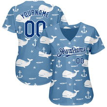 Загрузить изображение в средство просмотра галереи, Custom Light Blue US Navy Blue-White 3D Pattern Design Whale Authentic Baseball Jersey
