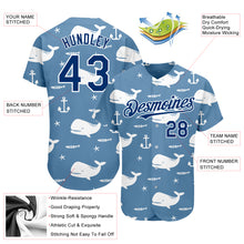 Загрузить изображение в средство просмотра галереи, Custom Light Blue US Navy Blue-White 3D Pattern Design Whale Authentic Baseball Jersey
