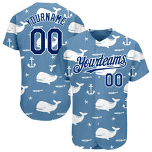 Загрузить изображение в средство просмотра галереи, Custom Light Blue US Navy Blue-White 3D Pattern Design Whale Authentic Baseball Jersey
