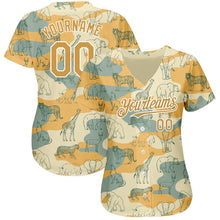 Load image into Gallery viewer, Custom Cream Old Gold-White 3D Pattern Design Animal Authentic Baseball Jersey
