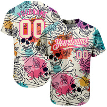 Laden Sie das Bild in den Galerie-Viewer, Custom Cream Pink-Black 3D Flower And Skull Fashion Authentic Baseball Jersey
