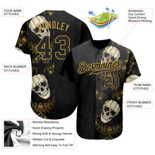 Laden Sie das Bild in den Galerie-Viewer, Custom Black Old Gold 3D Plant And Skull Fashion Authentic Baseball Jersey
