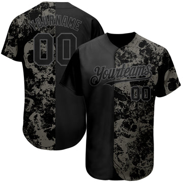 Custom Black Steel Gray 3D Skull Fashion Authentic Baseball Jersey