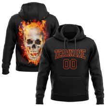 Load image into Gallery viewer, Custom Stitched Black Orange 3D Skull Fashion Flame Sports Pullover Sweatshirt Hoodie
