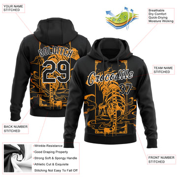 Custom Stitched Black Yellow-White 3D Pattern Design Tiger With Cloud Sports Pullover Sweatshirt Hoodie
